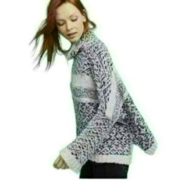 Moth Solita Women's Large Gray Black Wool & Alpaca Funnel Neck Oversize Sweater - Picture 2 of 10